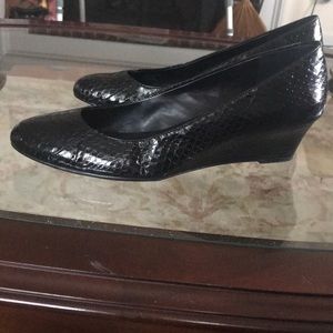 Calvin Klein Black Mock Snake Shiny Black Wedges